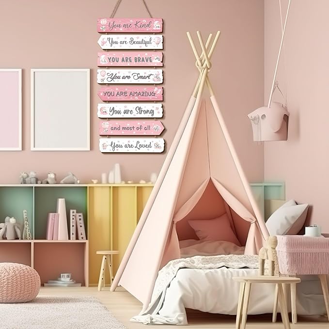 Inspirational Girl Room Decor Aesthetic Art Wall Hanging Sign Inspiring Colorful Rainbow Wooden Decoration for Kids Teens Toddler Boy Baby Bedroom Nursery Dorm Decor, 6-12 Years old (Elephant)