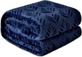 Exclusivo Mezcla Queen Size Fleece Blanket for Bed, Super Soft and Cozy Blankets All Season Use, Leaves Pattern, Plush Fuzzy Lightweight, Navy Blue, 90x90 Inch