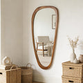 Ruomeng Full Length Irregular Wall Mirror, 48 x 22 Inch Wooden Mirror, Boho Large Decorative Asymmetrical Mirror for Bathroom, Living Room, Bedroom, Entryway, Farmhouse, Tempered Glass, Shatterproof