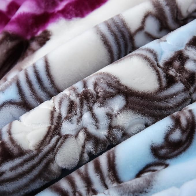 JYK Korean Style Mink Fleece Blanket King Size 83'' x 91'', 5.7 Pounds - 2 Ply Reversible Silky Soft Plush Warm, Comfy Bed Blanket, Luxurious Blanket for All Seasons - Blue/Purple Peony