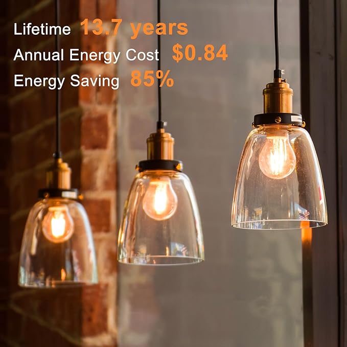 TJOY 6 Pack A19 Vintage LED Edison Bulbs, Dimmable, 60W Equivalent, High Brightness 2200K Amber White, 8W E26 Standard Base, 800 Lumens, CRI80+, Amber Glass Filament Bulb for Home, Farmhouse