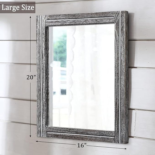 AAZZKANG Rustic Mirror Wood Framed Wall Mirrors Large 20"x16" Rectangle Decorative for Bedroom Bathroom Farmhouse Living Room Home Entryway