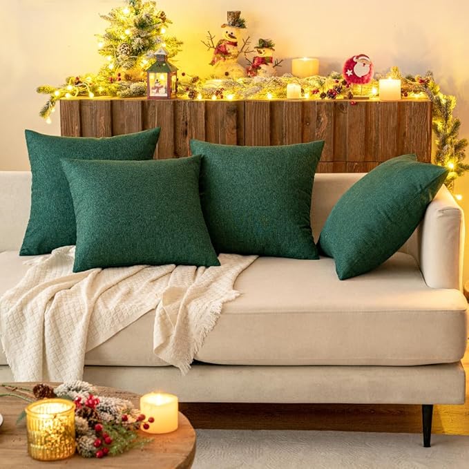 MIULEE Pack of 2 Decorative Outdoor Solid Waterproof Throw Pillow Covers Faux Linen Garden Farmhouse Cushion Cases for Patio Tent Balcony Couch Sofa 20x12 Inch Emerald Green