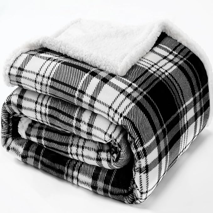 Touchat Sherpa Plaid Throw Blanket,Fleece Flannel Plush Twin Size Microfiber Blanket for Couch Bed Sofa,Fuzzy Fluffy Cozy Soft Blanket(60" X 70", Plaid Black)