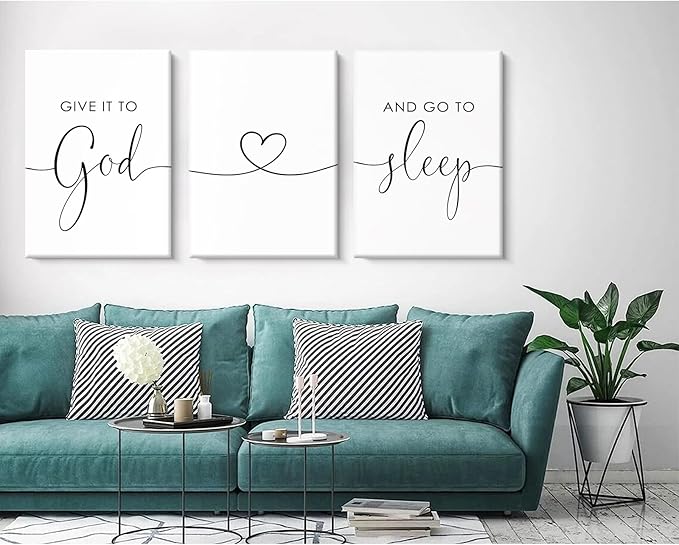Pennclys Give It to God and Go to Sleep Sign Canvas Wall Art Above Bed Wall Decor for Bedroom Bible Verse Prints Farmhouse Bedroom Pictures Artwork for over the Bed 12x16x3 Inch Ready to Hang