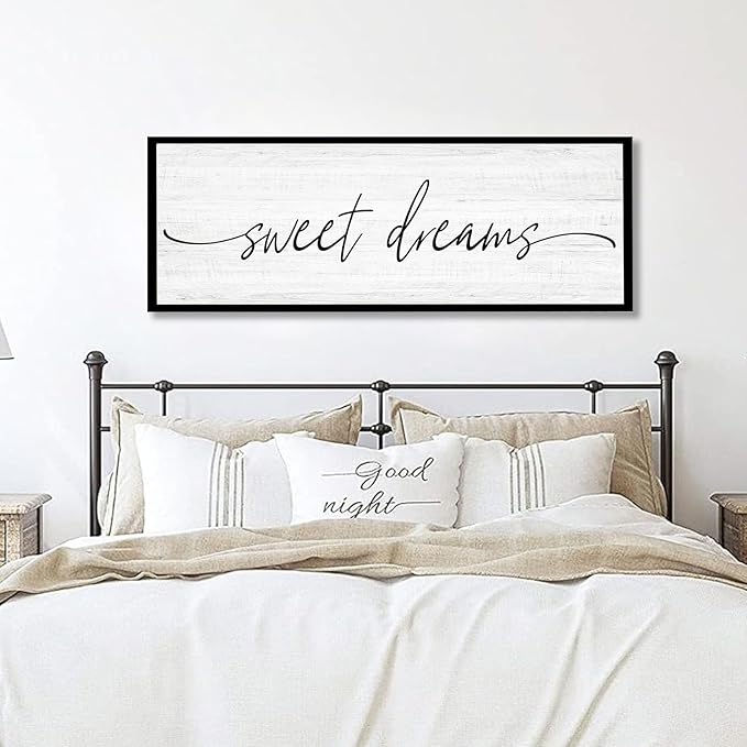 Sweet Dreams Wall Decor Above Bed Large 41''×15'' Farmhouse Wall Decor for Bedroom Guest Room Decor Framed Wood Wall Art Rustic Master Bedroom Wall Decoration 01 (black frame)