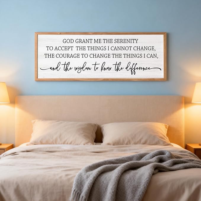 Serenity Prayer Rustic Bible Verse Framed Wall Art, 40''×15'' Vintage Religious Christian Saying Sign for God Jesus Christ Prayer, Positive Horizontal Holy Inspirational Catholic Scripture Gift Decor