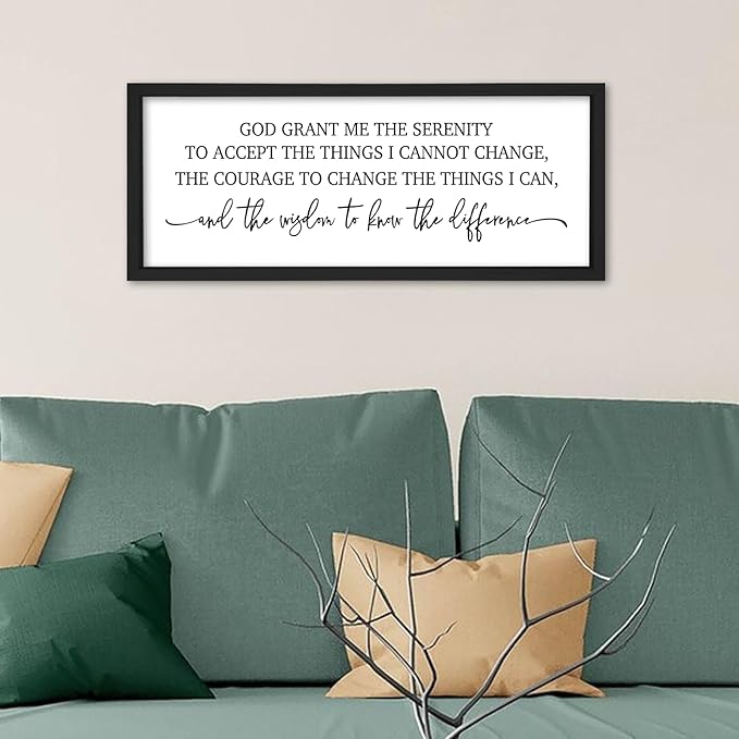 flowtorely Serenity Prayer Wall Decor 24"×10" God Grant Me Sign for Bedroom Bible Verse Scripture Large Christian Wood Framed Wall Hanging Art (Black)