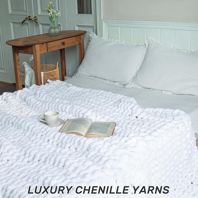 Chunky Knit Blanket - Luxury Soft Cozy 50 * 60 Throw Blanket,100% Woven Blanket Rope Knot Throw Blanket for Couch, Sofa, Home Decor, Gift - Machine Washable (White, 50 * 60)