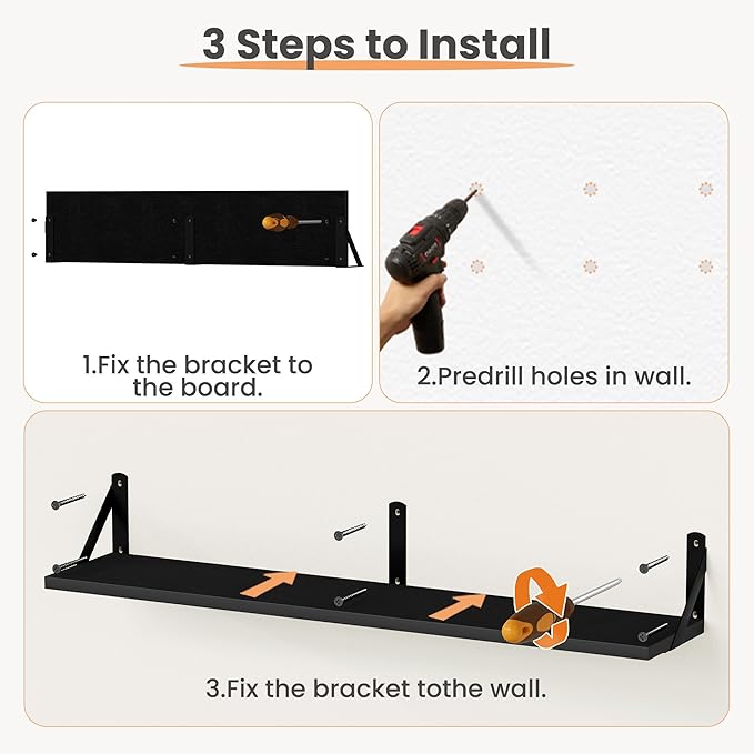 upsimples 35.4 Inches Floating Book Shelves for Wall, Long Floating Wood Shelves for Living Room, Library, Bedroom, Office Organizer and Storage, Black