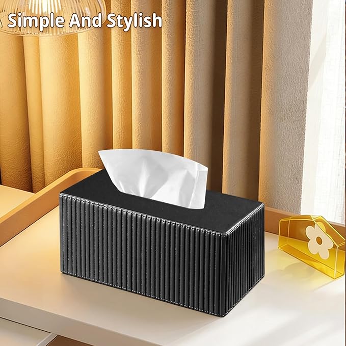 PUSU Plus Rectangular PU Leather Tissue Box Cover with Buckle Bottom - Modern Facial Tissue Dispenser Holder for Bathroom Vanity, Bedside Table, Bedroom, Office & Home Decor