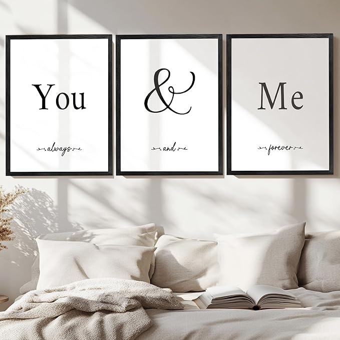 Houmury Set of 3 Framed Wall Decor Farmhouse Wall Art You & Me Always and Forever Vintage Bedroom Wall Decors 12x16 (White)