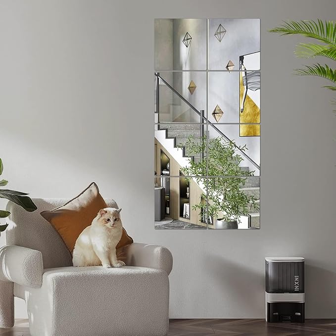 Full Length Wall Mirror Tiles, 8'' x 8'' x 8 PCS, Frameless Full Body Mirror Tiles for Bedroom,shatterproof Non Glass Mirrors Wall Mounted for Home Gym, Over The Door, Kids Mirror，32"x16"