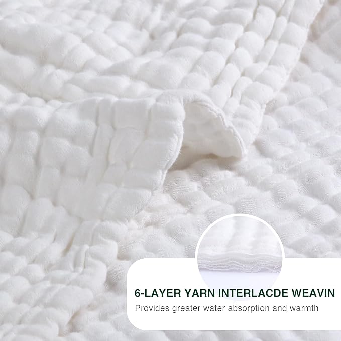 Love's cabin 100% Cotton Muslin Blanket, 6 Layer Lightweight Breathable Gauze King Size Blanket 108 x 90 Inches, Soft Summer Blanket for Bed, White