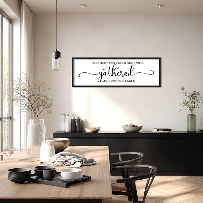 The Best Memories Are Made Gathered Around The Table Wall Decor: Farmhouse Kitchen Wall Art Framed Large Rustic Kitchen Sign Modern Dining Room Wall Decor Hanging Wall Plaques 16"x48"