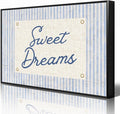 Sweet Dreams Canvas Wall Art, Navy Blue Stripes Positive Quote Poster, Sweety Daily Reminder Above Bed Wall Decor, Modern Inspiring Uplifting Typography Print for Bedroom 8x12in Framed