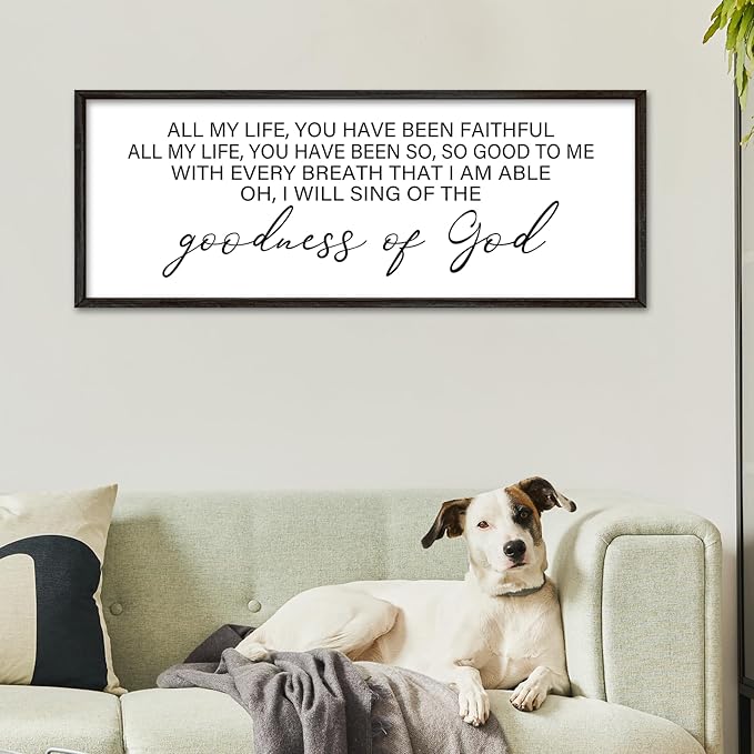 YWMZYKJGS Goodness of God Wall Decor 40"×15" Bible Verse Sign Christian Catholic Scripture Jesus Christ Prayer Large Home Office Wood Framed Wall Hanging Art (Black)