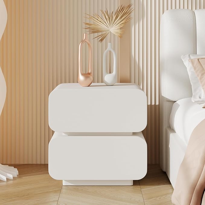 Nightstand with 2 Drawer, Bedside Table with Microfibre Leather, Fashion Night Stand for Bedroom, No Assembly Required (White, 2 Drawers Square)