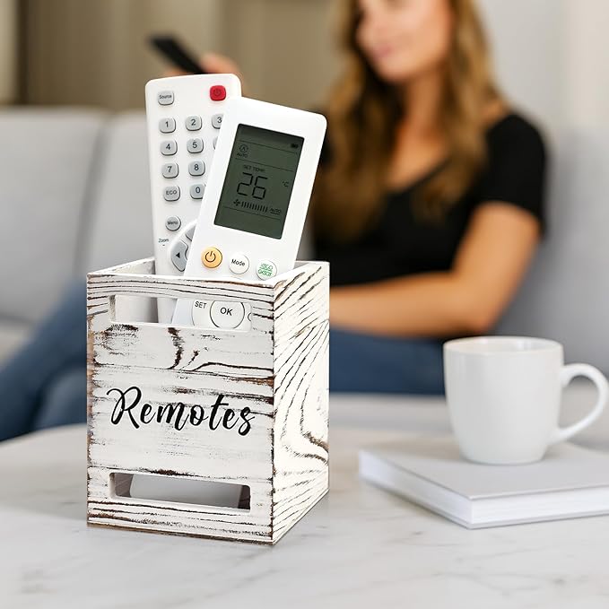 Small Remote Control Holder for Table Bedside Organizer Controller Holder Remote Holders Wall Mount Remotes Organizer for Bed Couch Wooden Control Box Wall Storage Rustic Accessories for TV Stand