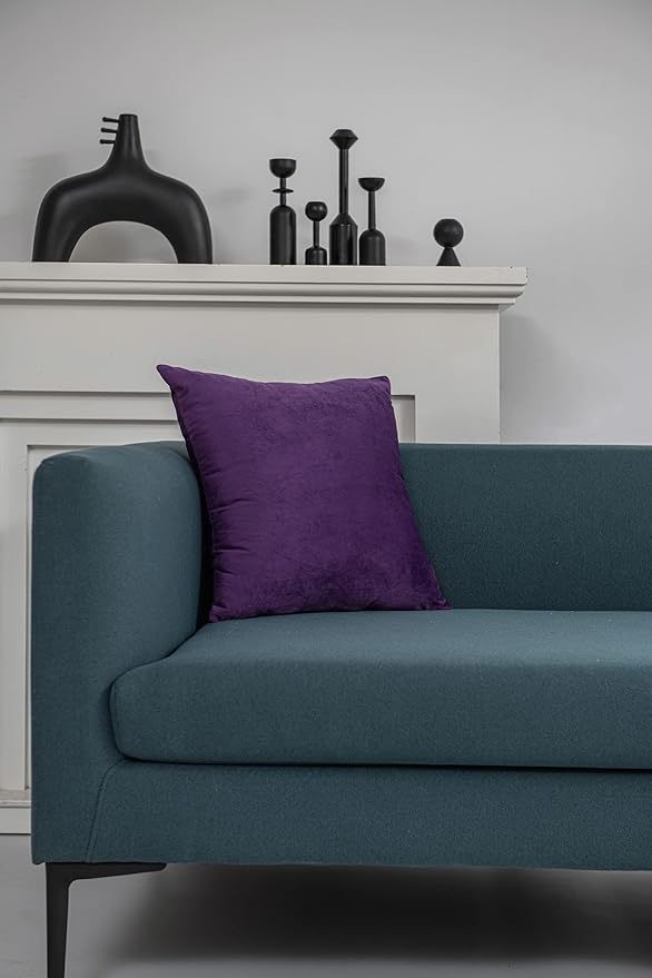 DEZENE Throw Pillow Covers 22x22 Purple: Pack of 2 Cozy Soft Velvet Square Modern Luxury Decorative Throw Pillow Cases for Sofa Couch Living Room Bed Home Decor