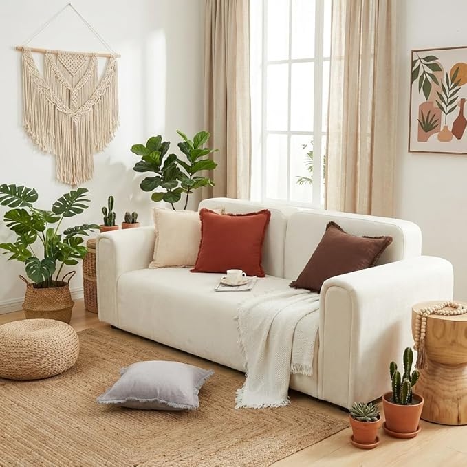 Sunday Praise Set of 2 Linen Fringe Decorative Pillow Covers 20x20 Inch Farmhouse Accent Boho Throw Pillow Cases with Tassels Cozy Soft Square Cushion Covers for Couch Sofa Bed Home Decor,Grey