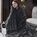 Heated Blanket Twin Size, Faux Fur Cozy Heating Blanket with Overheat Protection, 1/2/4/6/8 Hours Auto-Off 10 Heat Level, Machine Washable (62x84 Inches, Darkgrey)