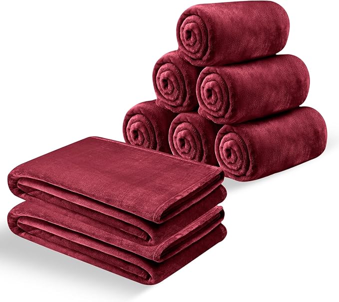 MOONLIGHT20015 Fleece Blanket Queen Size 8 Pack - Soft Fluffy Burgundy Throw Blanket for Couch & Sofa, Lightweight Luxury 400 GSM Microfiber Fuzzy Bed Blankets and Throws (90 x 90 Inches, Queen)