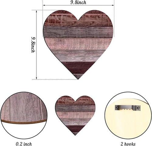 3 Pcs Wooden Hearts Decor Heart Wooden Sign Rustic Hanging Love Plaque for Wall Home Farmhouse Living Room Bedroom Gifts (Grey Purple)