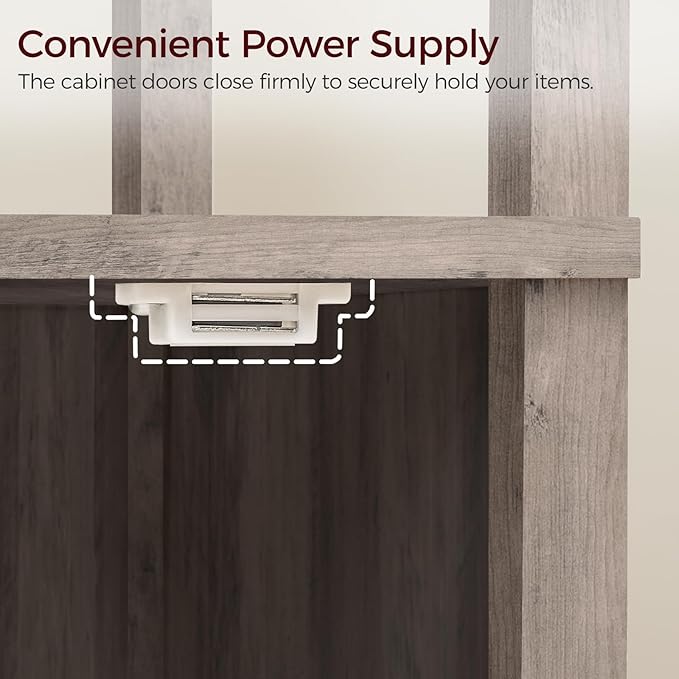 Farmhouse Nightstand with Charging Station, Greige Bedside Table with USB&Type-C Ports and Outlets, End Table with Storage, Night Stand for Bedroom, Greige ETGY96E01