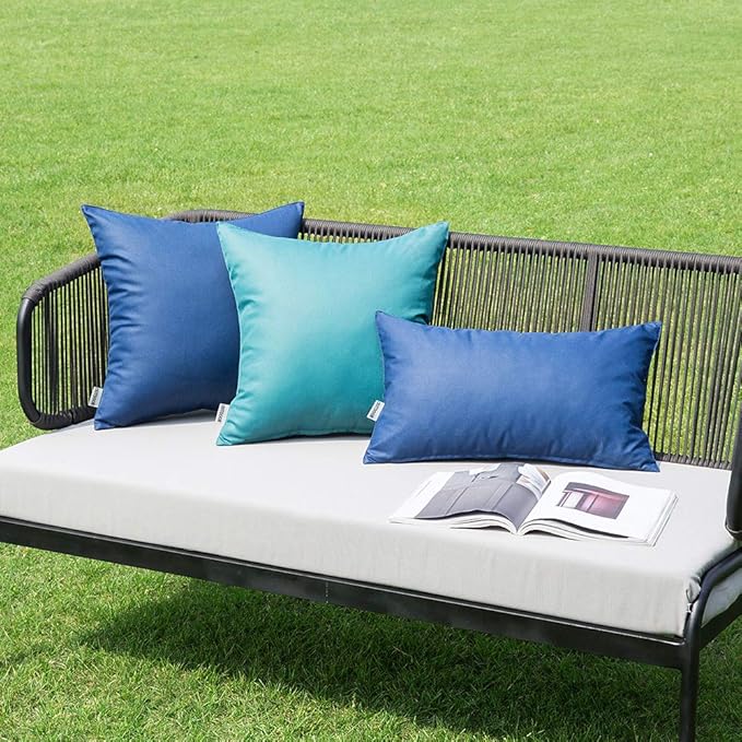 MIULEE Pack of 2 Decorative Outdoor Waterproof Pillow Covers Square Garden Cushion Sham Throw Pillowcase Shell for Spring Patio Tent Couch 24x24 Inch Navy Blue