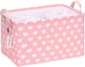 Hinwo Large Canvas Fabric Storage Basket with Handles, 33L/8.6-Gal Rectangle Bin, Collapsible Storage Box, Clothes, Toys, Blankets Organizer, 16.5 x 12 x 10 Inches (L, Pink Heart)