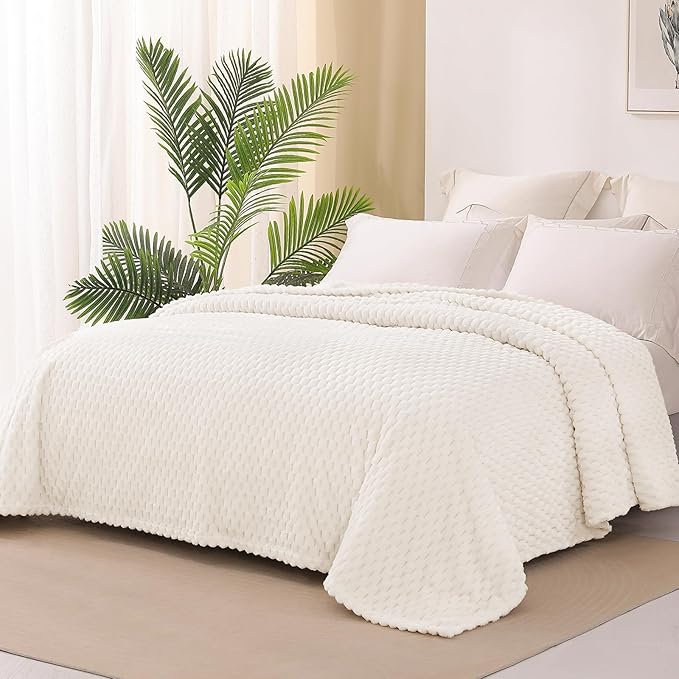 Exclusivo Mezcla Fleece Twin Blanket for Bed, Extra Large Fuzzy Ivory Bed Blankets, Soft Cozy Plush Sofa Throws for All Seasons, 60x80 Inches
