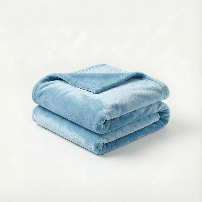 Fleece Blanket Full/Queen - 80x90 Inch Lightweight & Buttery-Soft Throw for Bed, Sofa, Camping | 300GSM Cloud-Touch Microfiber | Cozy Essentials for Travel & Movie Nights, (Light Blue)