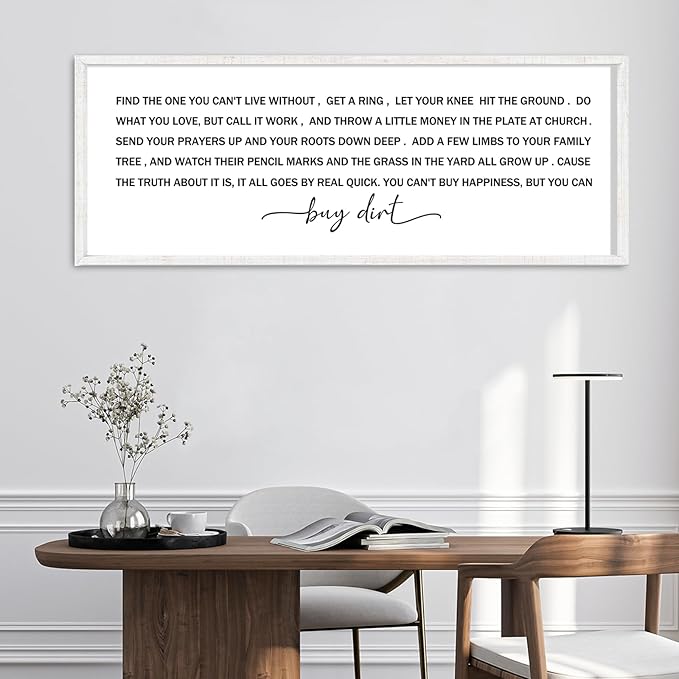 YWJKWLGS You Can't Buy Happiness But You Can Buy Dirt - 40x15 Inch Large Buy Dirt Sign, Rustic Wooden Farmhouse Wall Decor for Living Room, Kitchen, Country Home & Gardening Lovers (White)