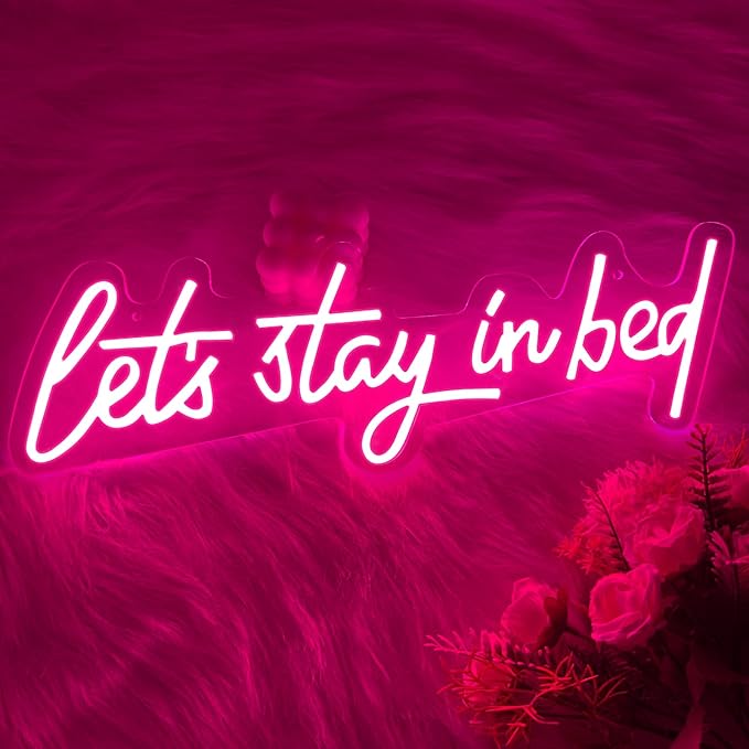 Let's Stay in Bed Neon Sign,Let's Stay in Bed Led Signs Wall Decor for Bedroom,Above Bed Wall Decor,Pink led Neon Sign for Family Couple Girls Bedroom Dedside Wall Decoration