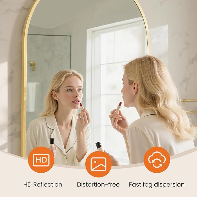 Sweetcrispy 20"x30" Arched Gold Bathroom Mirrors for Wall, Bathroom Mirrors for Over Sink, Metal Framed with HD Shatter-Proof Glass for Entryway, Living Room, Bedroom