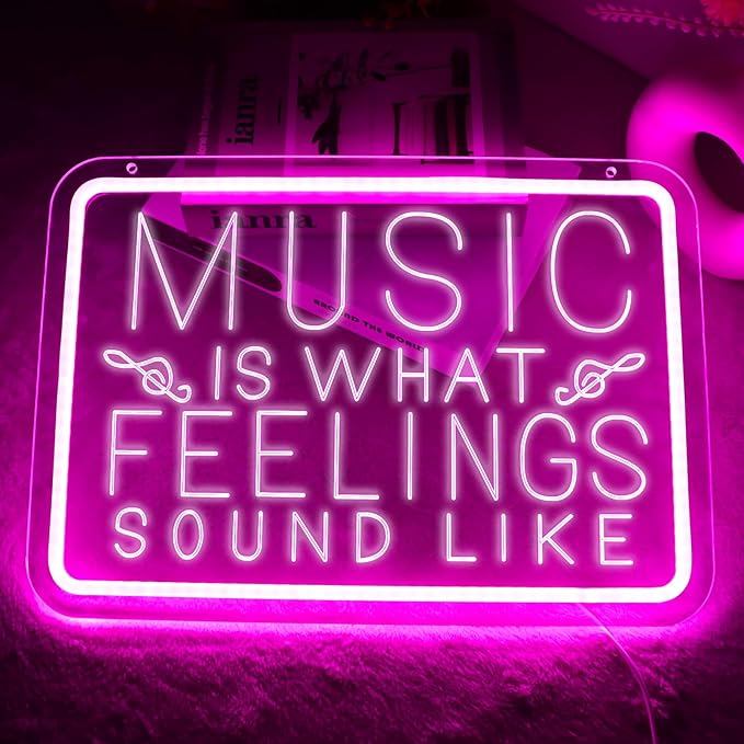 Music is What Feelings Sound Like Neon Signs for Man Cave Decor，Led Neon Light for Live Room, Game Room, Broadcasting Room, Studio, Bedroom Wall Art，Music Lover Gifts