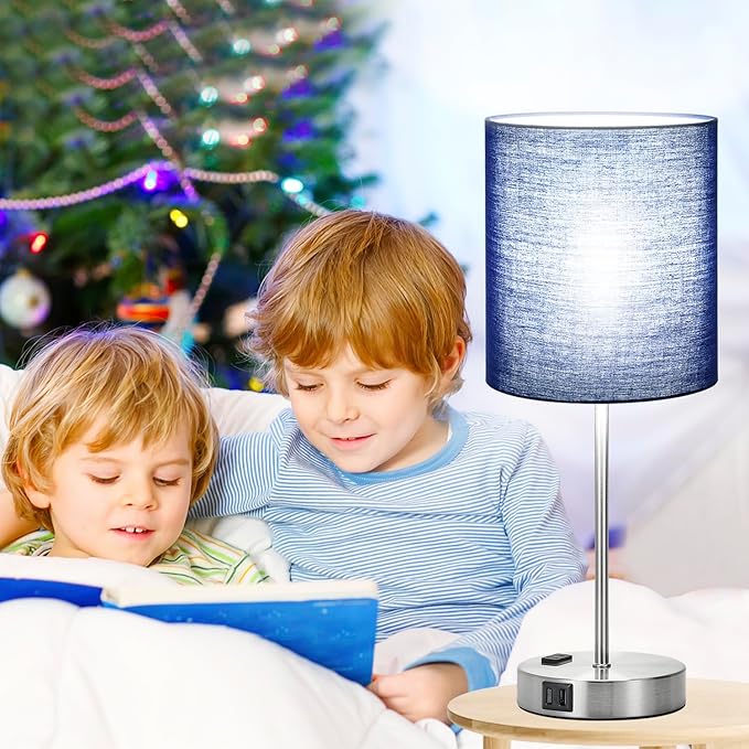 Set of 2 Touch Control Table Lamps with 2 USB & AC Outlet, 3-Way Dimmable Bedside Nightstand Lamps for Bedroom Living Room Nursery, 800 Lumens 5000K Daylight Bulbs Included
