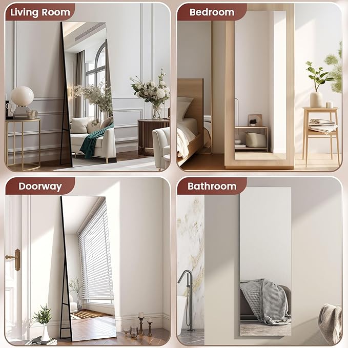 Kosmonia 58x18 Frameless Full Length Silver Coating Mirror w/Distortion Free, HD Reflection &Anti Desilvering, Tempered Glass & Shatter Proof Film Doubling Safety, Easy Setup w/Stand, Wall/Standing