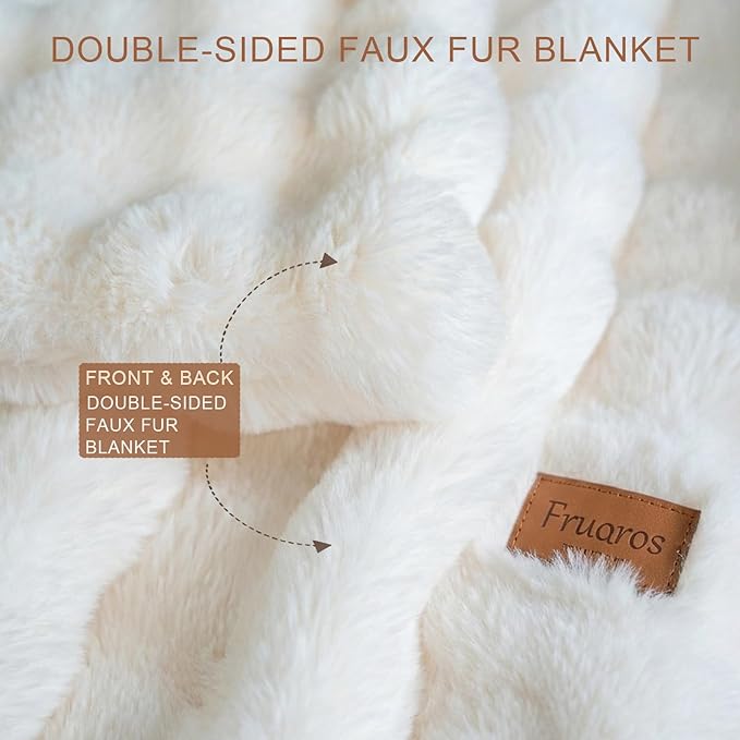 Luxury Double-Sided 3D Bubble Faux Fur Throw Blanket – Ultra Plush & Fluffy Cream White Cozy Blanket for Couch, Sofa & Bed | Soft Gift for Women, Birthday, Housewarming, 60" x 80"
