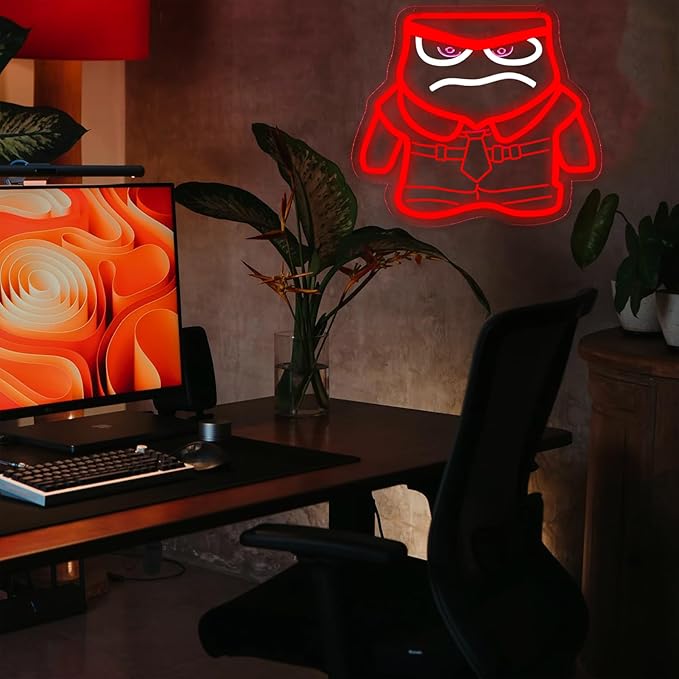 Cartoon Anime Neon Sign for Wall Decor Dimmable Cartoon Anger Neon Light Sign, LED Anger Neon Light for Bedroom Birthday Christmas Party Gifts10.9 * 12.2Inch