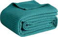 100% Cotton Blankets for Bed - Waffle Weave Blankets for Summer, Lightweight and Breathable Soft Woven Blanket for Spring (Teal, Throw (50" x 60"))