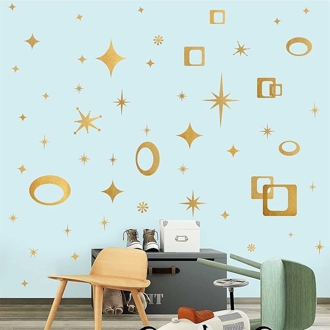 Star Wall Decals Retro Star Wall Decal Ovals and Squares Walls Decals Geometric Walls Stickers Vinyl Decal Removable Peel and Stick Murals Stickers for Bedroom Living Room Office Decor