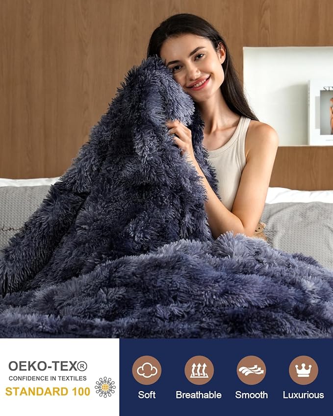 Pawque King Size Blanket - Faux Fur Sherpa Fleece Super Soft Fluffy Throw Blankets, Luxury Oversized Blankets Gift for Women Sofa Couch Bed, Breathable & Washable, Tie-Dye Blue 90x108 inches