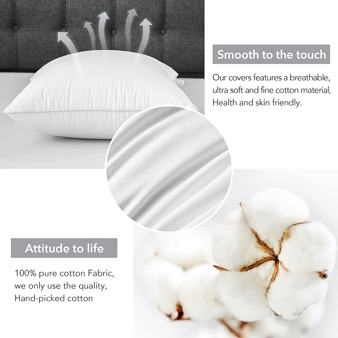 FAVRIQ 16 x 16 Pillow Inserts (Set of 2) - 16 Inch Square Interior Sofa Throw Pillow with 100% Cotton Cover - Decorative Pillow Insert Pair - White Couch Pillow