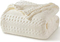 PHF 100% Cotton Waffle Weave Blanket Twin Size for Bed, Soft Lightweight & Breathable for Spring and Summer, All-Season Comfort, Luxury Aesthetic Blanket for Home Decor, 66"x90", Ivory