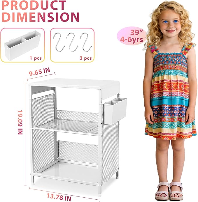 White Small Nightstand, Kids Nightstand for Bedroom, End Table with Hooks and Holder, Toddler Bedside Table for Girls, Desk Organizer for Office, Dorm (White)