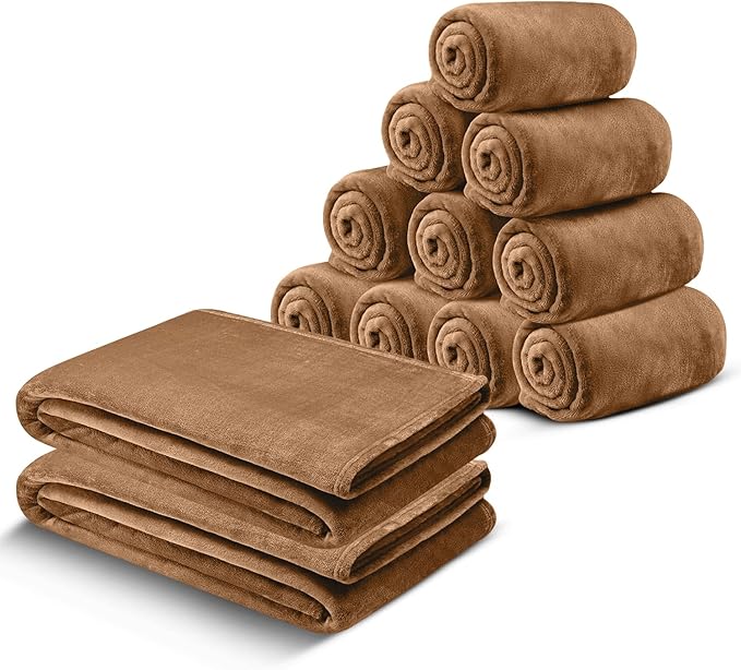 MOONLIGHT20015 Fleece Blanket Twin Size 12 Pack - Soft Cool Fluffy Throw Blanket for Couch & Sofa, Lightweight Luxury 400 GSM Microfiber Bed Blankets and Throws (Twin 60 x 80 Inches, Camel)