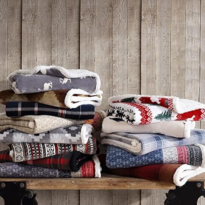 Eddie Bauer - Blanket, Super Soft Reversible Sherpa & Brushed Fleece Bedding, Throw Blankets for Couch, Ideal for Lounging (Winslow Charcoal)