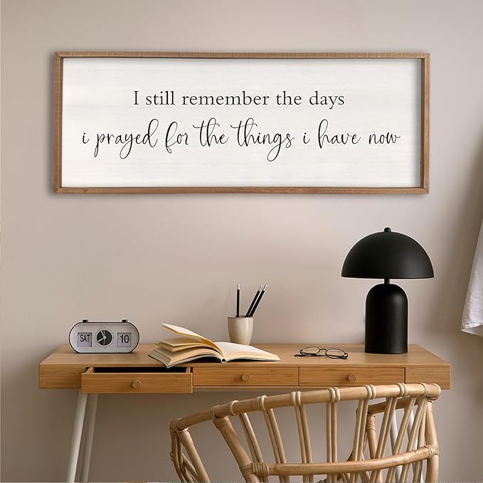 I Still Remember the Days I Prayed Sign 32" x 12" Large Living Room Wall Decor Wooden Vintage Framed Plaque Country Bedroom Hanging Home Farmhouse Inspirational I Prayed Wall Art (Wood)